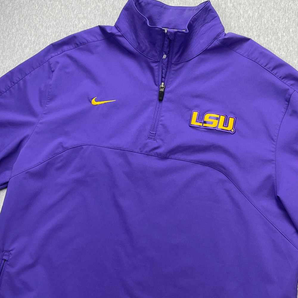 Nike LSU Tigers Short Sleeve Pullover Windbreaker Jacket Mens L Purple Dri-Fit